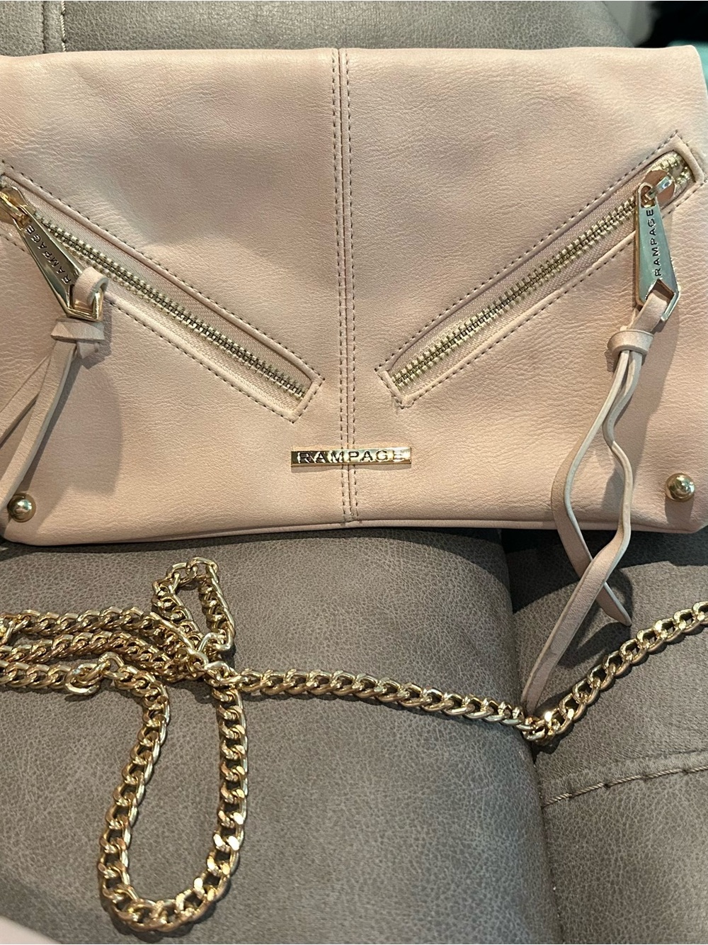 Rampage Blush Foldover Clutch with Gold Chain Strap